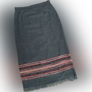Embroidered wool skirt with fringe liner, size 12 from SAG HARBOR
